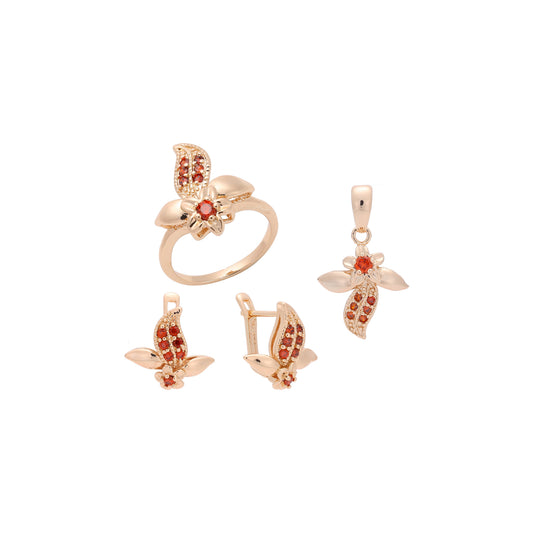 Rose Gold red flower and leaves set
