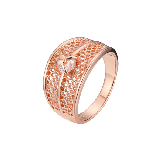 Rose Gold filigree heart locked solitaire rings