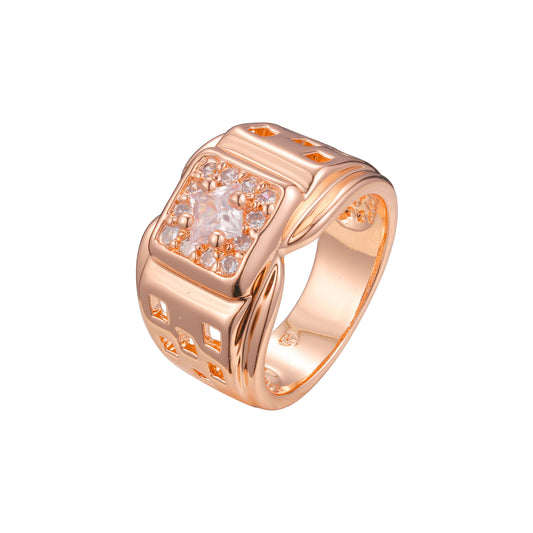 Men's structured solitaire engagement rings plated in Rose Gold