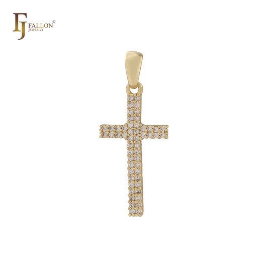 Latin cluster white CZs 14K Gold Cross Pendant