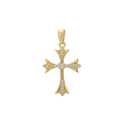 Cluster white CZs 14K Gold Latin Cross Pendant