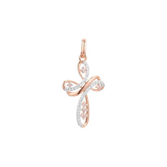 Paved white CZs Eastern Orthodox Russian Rose Gold two tone, 14K Gold pendant