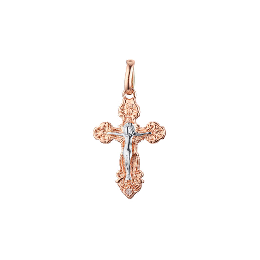 Eastern Orthodox Russian budded pendant in 14K Gold, Rose Gold two tone plating colors