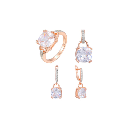Rose Gold two tone big stone solitaire lock set