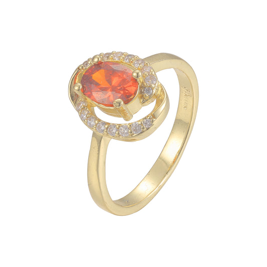 Solitaire halo grande colorido CZ ouro 14K, ouro rosa, anéis de ouro 18K