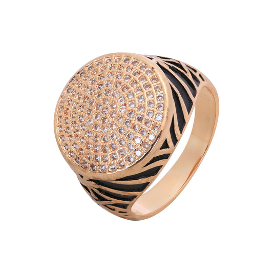 Cluster white or black CZ Rose Gold men's rounded signet rings