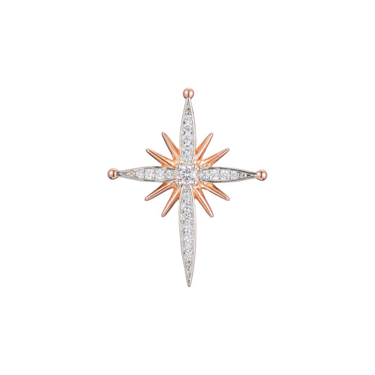 Cluster White CZs Shiny Rose Gold, 14K Gold Star pendant