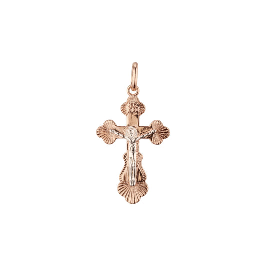 🔥 Crucifix Eastern Orthodox Russian pendant in Rose Gold two tone, White Gold plating colors