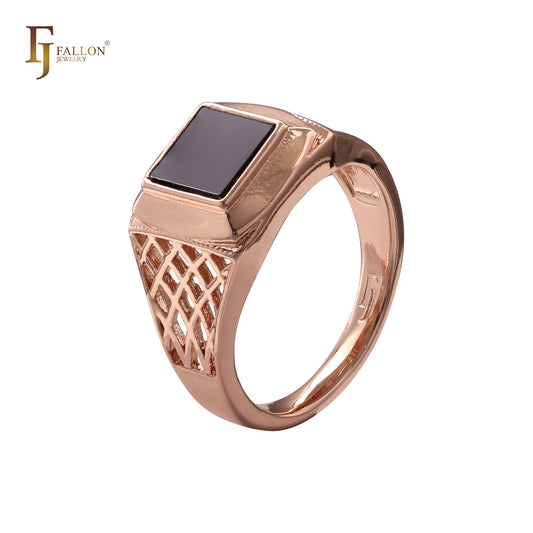 Painted black men's signet Rose Gold rings