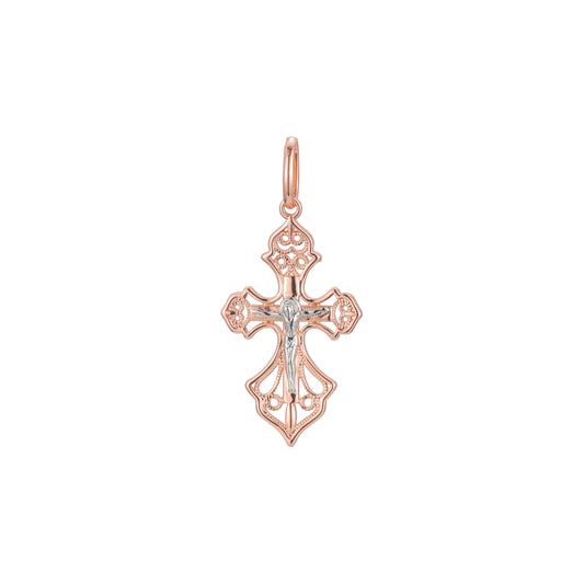 Eastern Orthodox Russian budded pendant in 14K Gold, Rose Gold two tone plating colors
