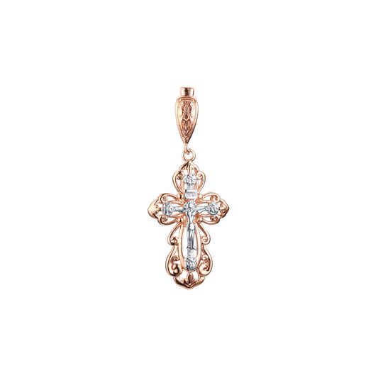 🔥 Eastern Orthodox Russian budded pendant in Rose Gold two tone, 14K Gold plating colors
