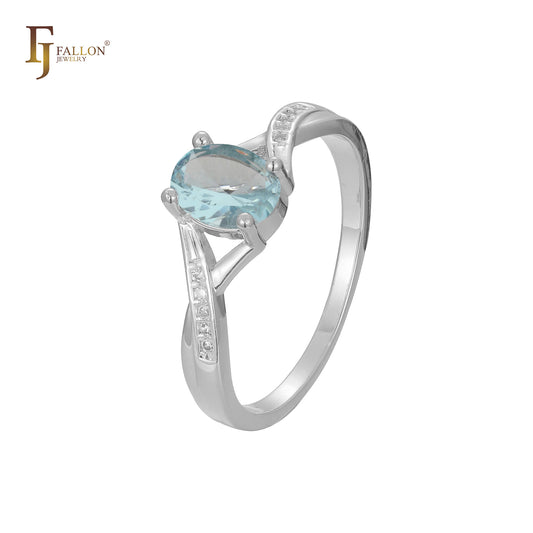Solitaire Lake blue CZ Rose Gold two tone rings