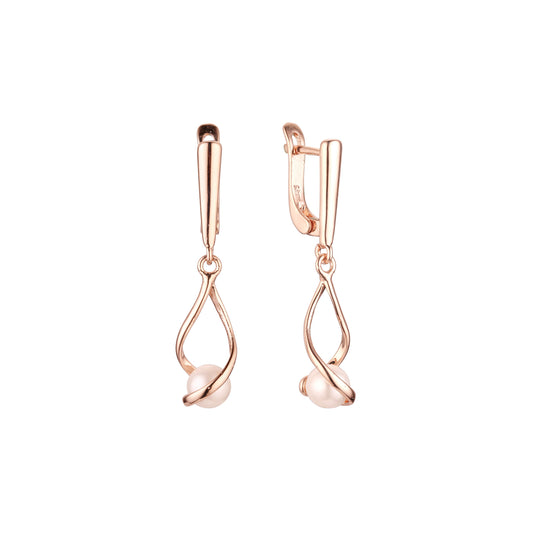 Elegant clawed solitaire Rose Gold Pearl earrings