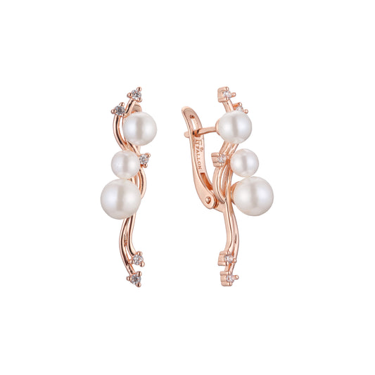 Pearl earrings in 14K Gold, Rose Gold plating colors