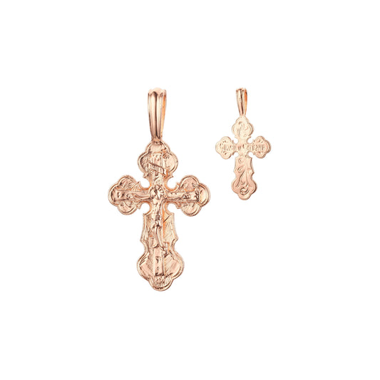 🔥 Orthodox cross budded pendant in Rose Gold, White Gold plating colors