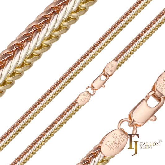 🔥 Classic Glossy 14K Gold, Rose Gold two tone, three tone Foxtail link chains