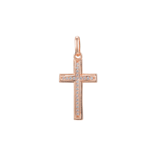 Cluster white CZs 14K Gold, Rose Gold or White Gold Latin Cross Pendant