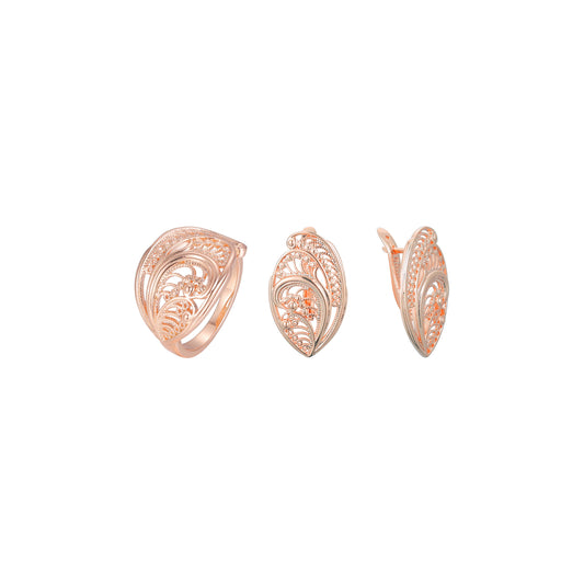 Renaissance filigree rings jewelry set plated in Rose Gold