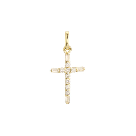 Cluster white CZs Rose Gold, 14K Gold Latin Cross Pendant