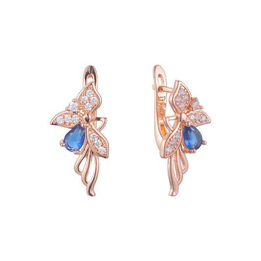 Butterfly clutser 14K Gold, Rose Gold, two tone earrings