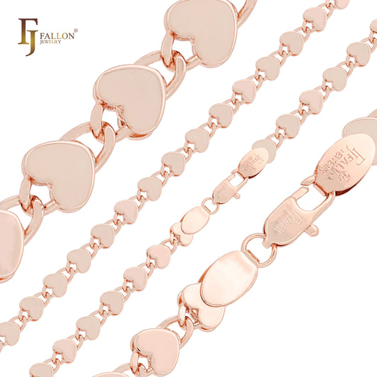 Heart shape chevron snail link 14K Gold, Rose Gold fancy Chains