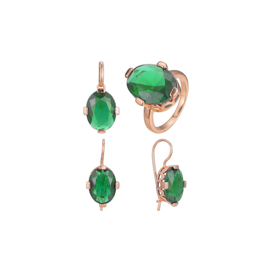 Solitaire big round stone rings and pendant jewelry set plated in Rose Gold colors