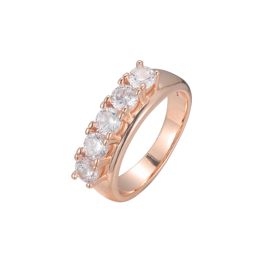 Five stones cluster rings in 14K Gold, Rose Gold plating colors