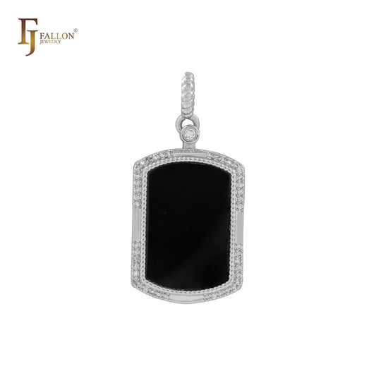 Black oil painted Flank 14K Gold, White Gold, Rose Gold Pendant