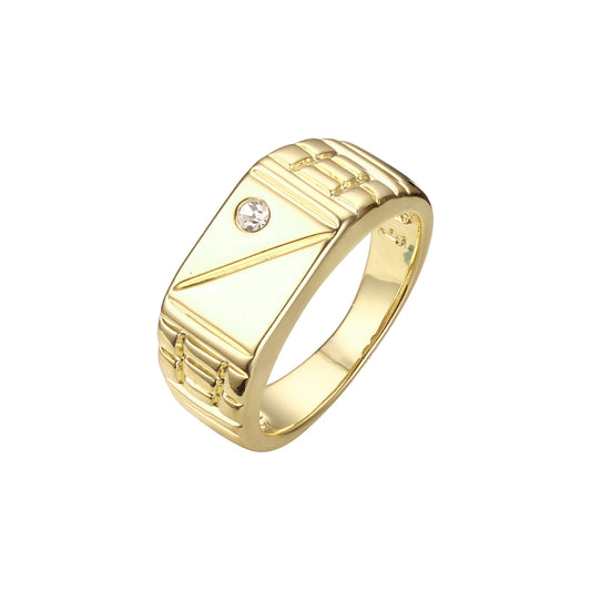 Mesh band slashed signet 14K Gold, Rose Gold Men's rings