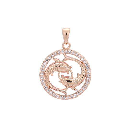 Zodiac pendant of Pisces in Rose Gold two tone, 14K Gold plating colors