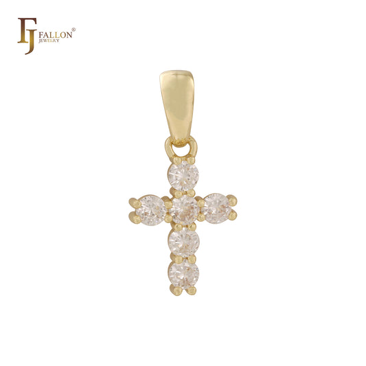 Cluster White CZs Latin Cross 14K Gold pendant