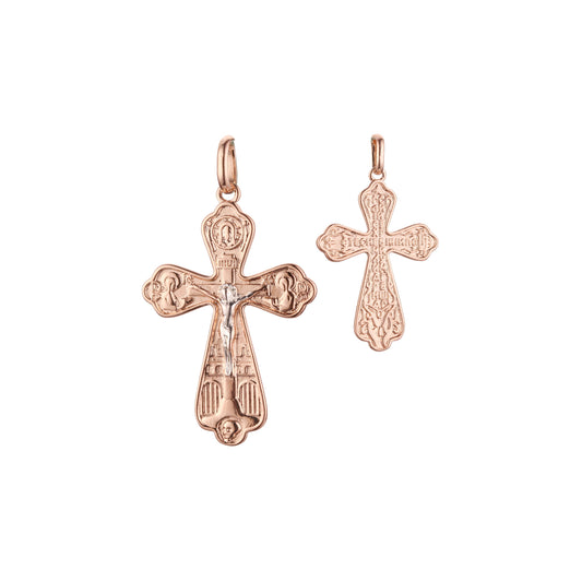 🔥 Eastern Orthodox Russian budded pendant in Rose Gold two tone, 14K Gold plating colors