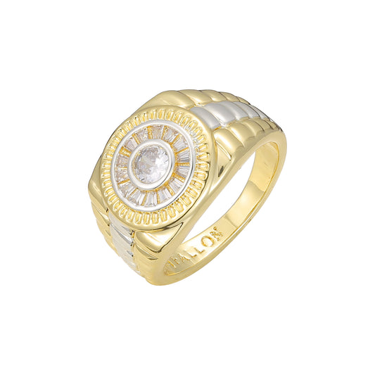 🔥 White CZs Sunflower Signet 14K Gold two tone Men's rings