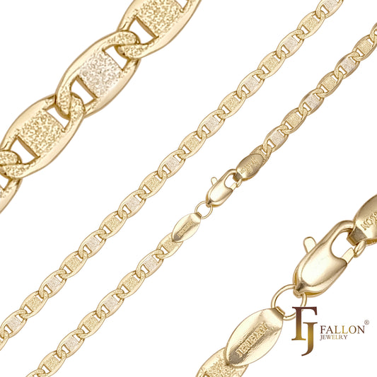 Graphite textured Mariner link 14K Gold, two tone, Rose Gold chains plated in 14K Gold, two tone