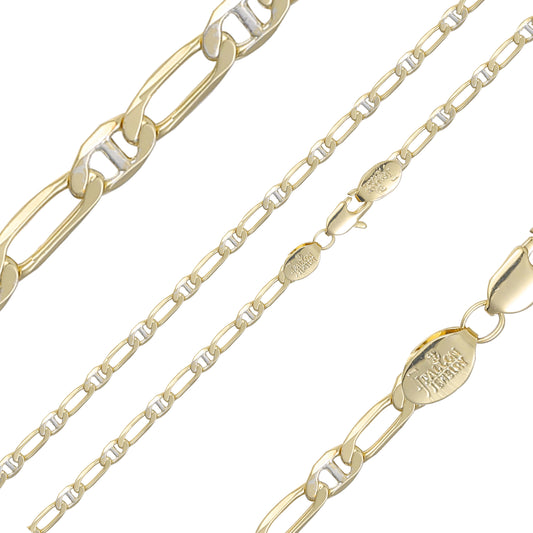 Half Mariner mixed curb link chains plated in 14K Gold, two tone