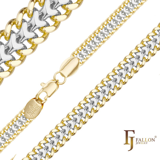 .Two-way Cuban double link chains plated in 14K Gold, 18K Gold, two tone Surface flattened SF