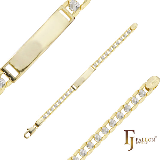 Curb cross hammered link 14K Gold two tone engraveable Men's ID bracelets