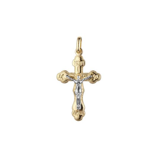 🔥 Eastern Orthodox Russian budded pendant in 14K Gold, Rose Gold two tone plating colors