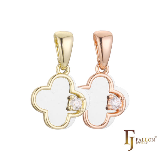 .Lucky clover Pendant plated in 14K Gold, Rose Gold two tone