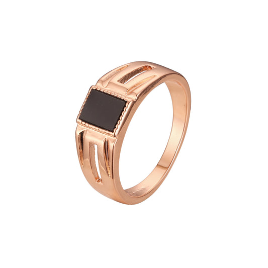 Black oil painted Rose Gold men's signet rings