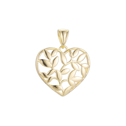 Heart and leaves pendant in Rose Gold two tone, 14K Gold plating colors