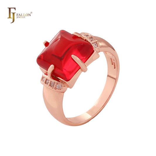 Square rounded CZ Rose Gold solitaire rings