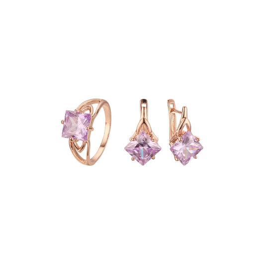 Solitaire emerald cut stone rings Rose Gold jewelry set