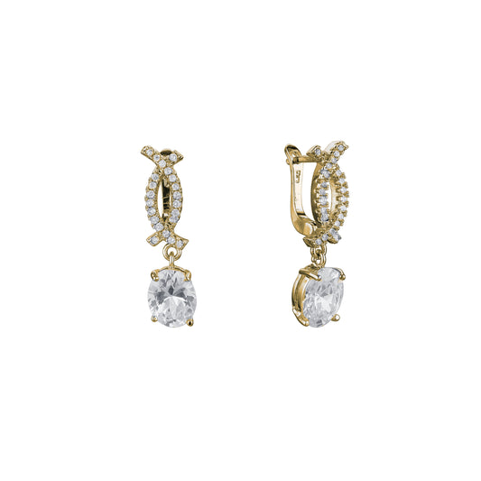 ダブルCパヴェCZソリティアCZ 14Kゴールド、18Kゴールド、ローズゴールド、ホワイトゴールドイヤリング