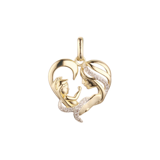 14K Gold two tone pendant of mom and kid