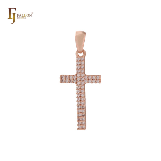 Latin cluster white CZs 14K Gold Cross Pendant