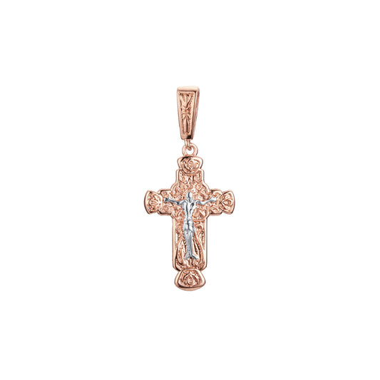 🔥 Eastern Orthodox Russian budded pendant in Rose Gold two tone, 14K Gold plating colors