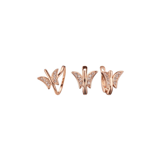 Juego de mariposas de oro rosa.