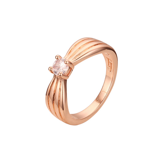 Rose Gold ribbon solitaire white cz rings