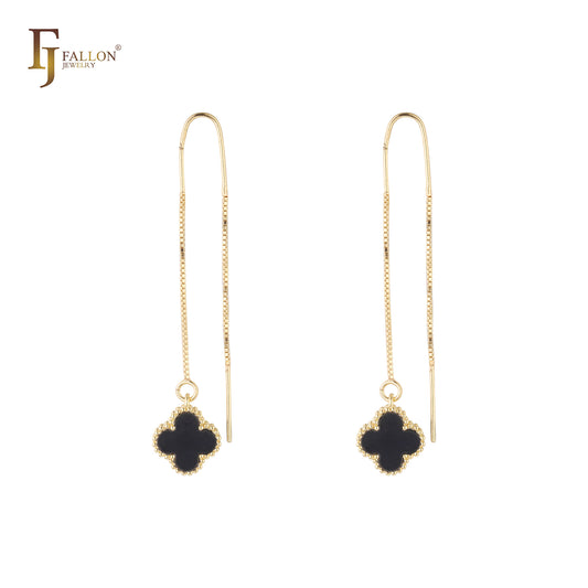 🔥 Clover White Gold, Rose Gold, 14K Gold threader drop earrings